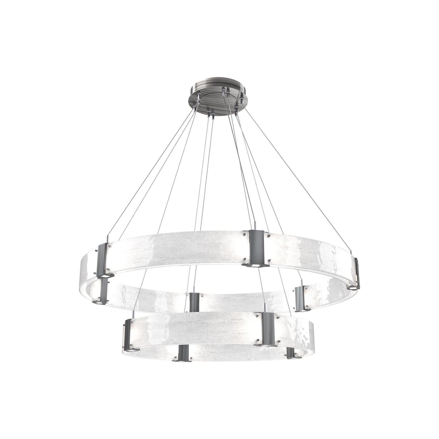 Parallel Two-Tier Ring LED Chandelier in Gunmetal/Clear Granite Blown Glass (48-Inch).