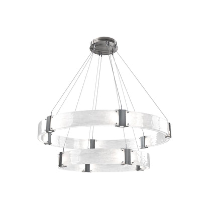 Parallel Two-Tier Ring LED Chandelier in Gunmetal/Clear Granite Blown Glass (48-Inch).