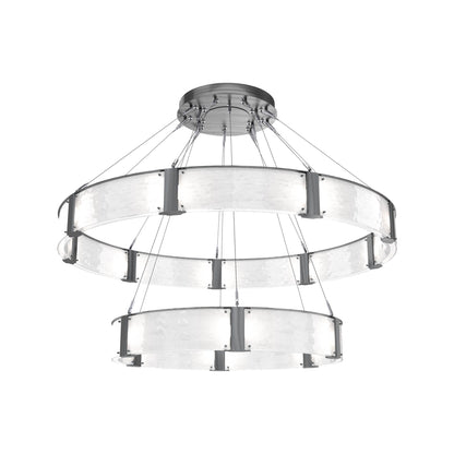 Parallel Two-Tier Ring LED Chandelier in Gunmetal/Clear Granite Blown Glass (60-Inch).