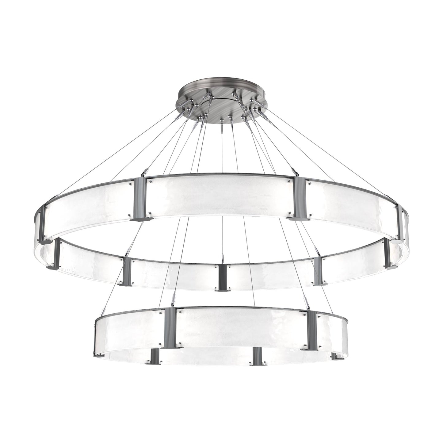 Parallel Two-Tier Ring LED Chandelier in Gunmetal/Clear Granite Blown Glass (72-Inch).