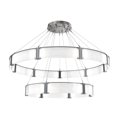 Parallel Two-Tier Ring LED Chandelier in Gunmetal/Clear Granite Blown Glass (72-Inch).