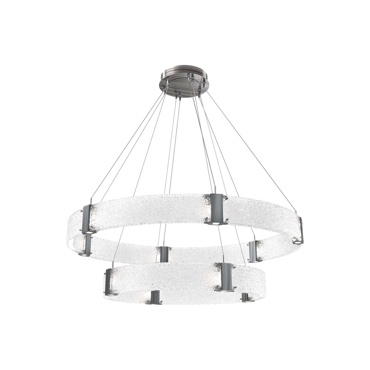 Parallel Two-Tier Ring LED Chandelier in Gunmetal/Crystal Rimelight Blown Glass (48-Inch).