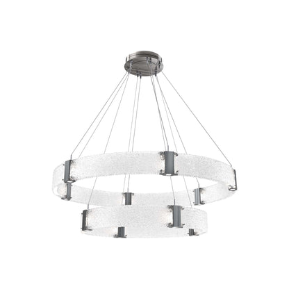 Parallel Two-Tier Ring LED Chandelier in Gunmetal/Crystal Rimelight Blown Glass (48-Inch).