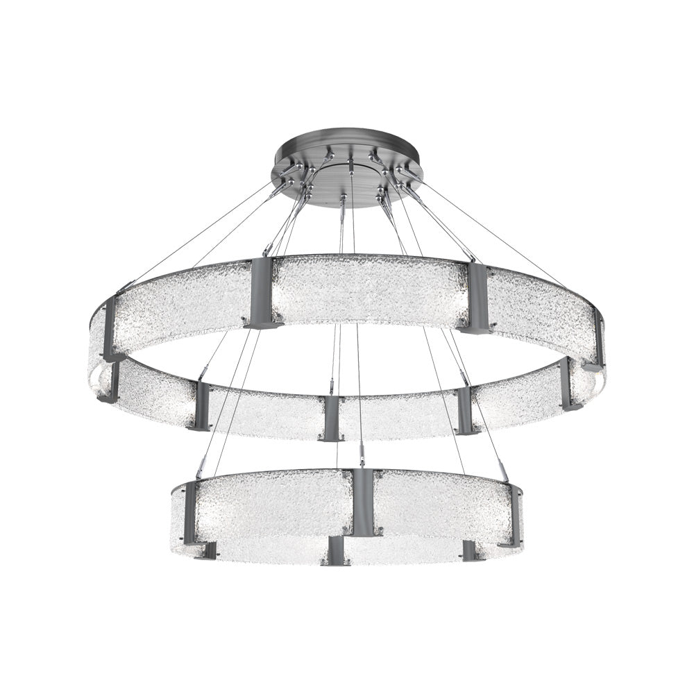 Parallel Two-Tier Ring LED Chandelier in Gunmetal/Crystal Rimelight Blown Glass (60-Inch).