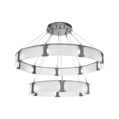 Parallel Two-Tier Ring LED Chandelier in Gunmetal/Crystal Rimelight Blown Glass (60-Inch).