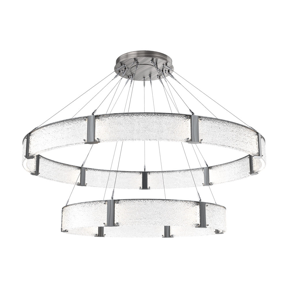 Parallel Two-Tier Ring LED Chandelier in Gunmetal/Crystal Rimelight Blown Glass (72-Inch).