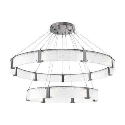 Parallel Two-Tier Ring LED Chandelier in Gunmetal/Crystal Rimelight Blown Glass (72-Inch).