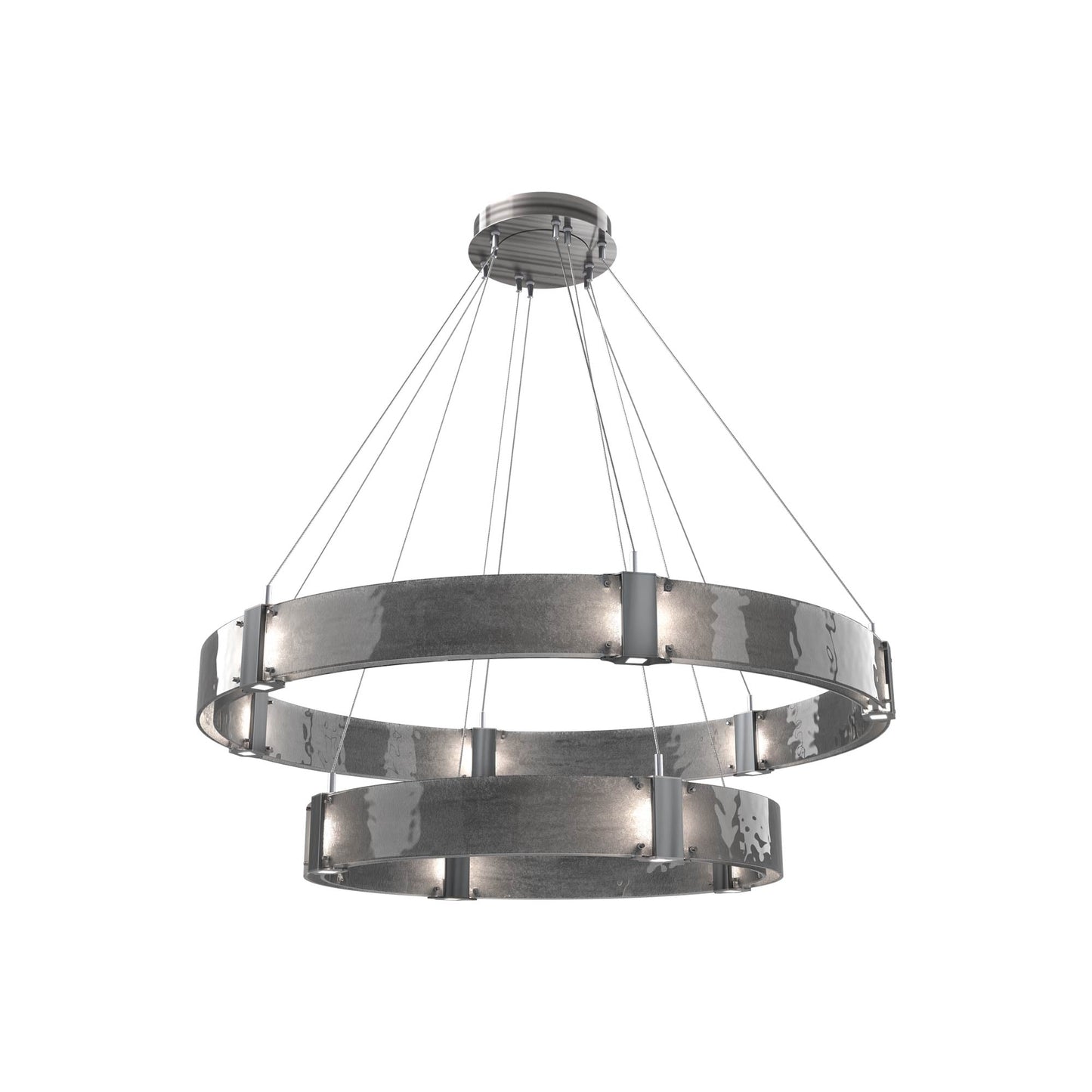 Parallel Two-Tier Ring LED Chandelier in Gunmetal/Smoke Granite Blown Glass (48-Inch).