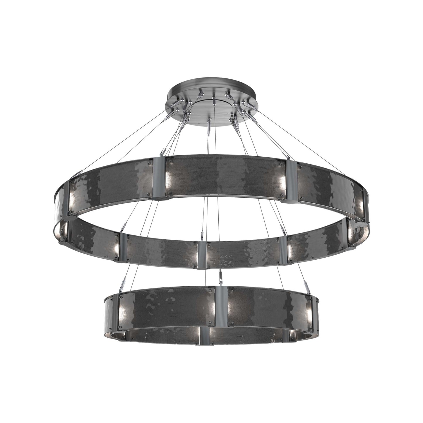 Parallel Two-Tier Ring LED Chandelier in Gunmetal/Smoke Granite Blown Glass (60-Inch).