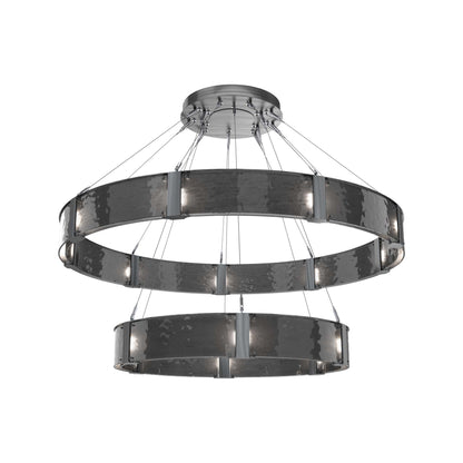 Parallel Two-Tier Ring LED Chandelier in Gunmetal/Smoke Granite Blown Glass (60-Inch).