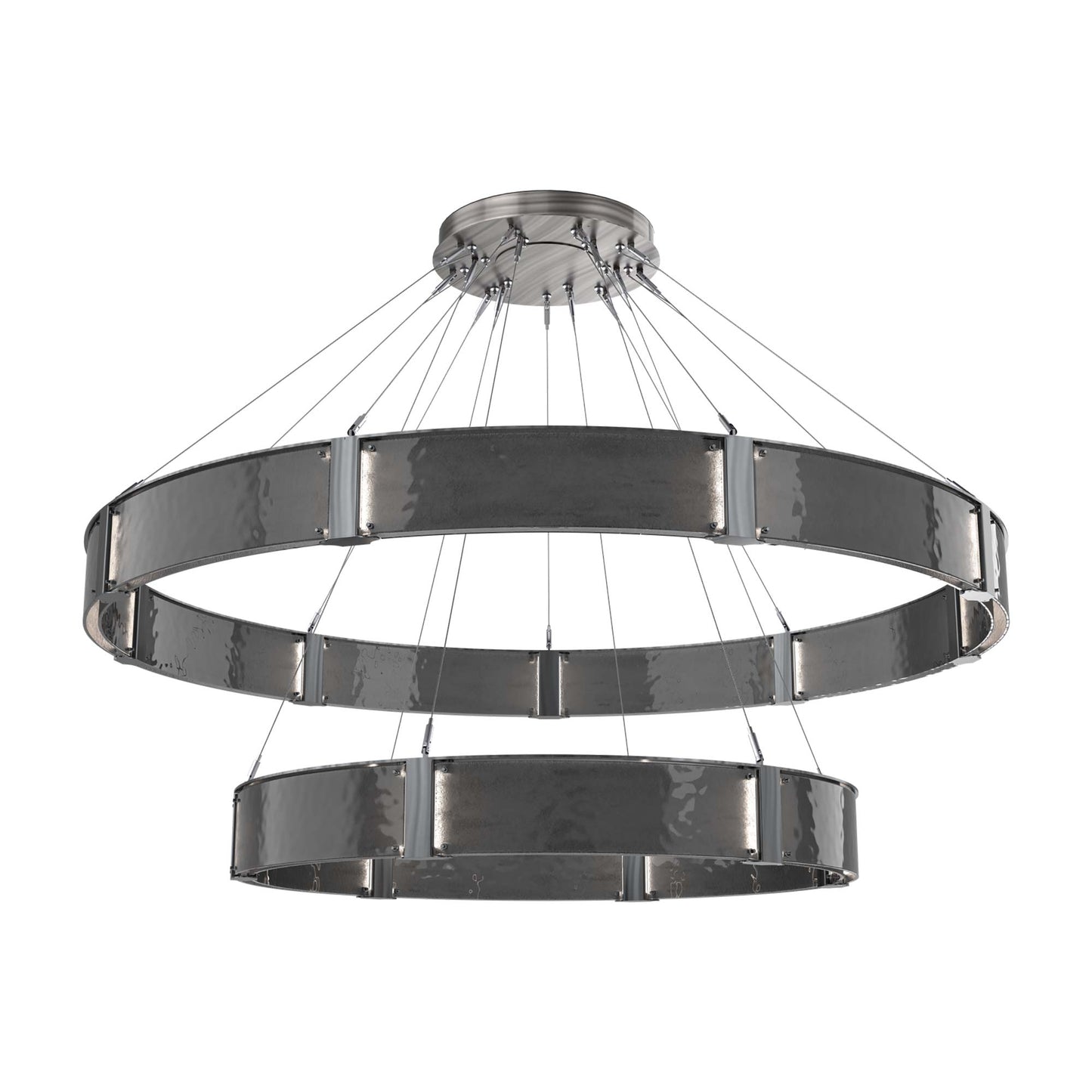 Parallel Two-Tier Ring LED Chandelier in Gunmetal/Smoke Granite Blown Glass (72-Inch).