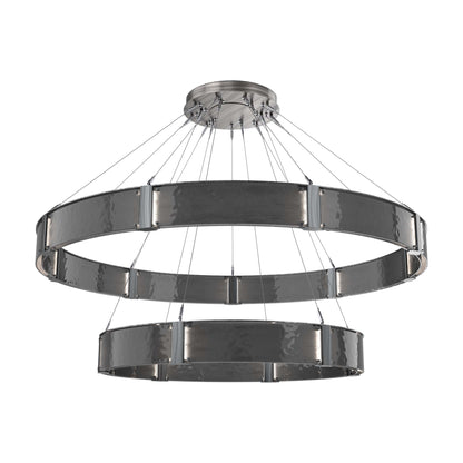 Parallel Two-Tier Ring LED Chandelier in Gunmetal/Smoke Granite Blown Glass (72-Inch).
