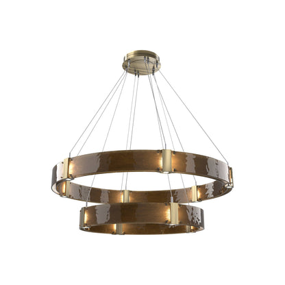 Parallel Two-Tier Ring LED Chandelier in Heritage Brass/Bronze Granite Blown Glass (48-Inch).