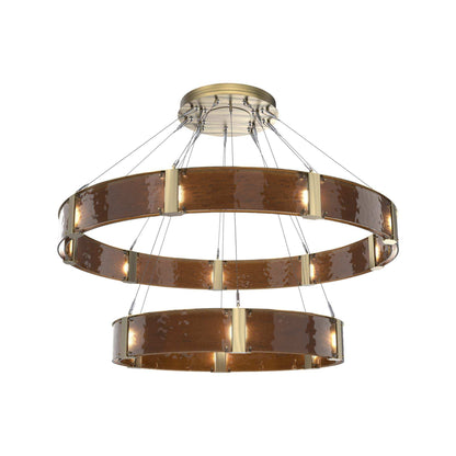 Parallel Two-Tier Ring LED Chandelier in Heritage Brass/Bronze Granite Blown Glass (60-Inch).