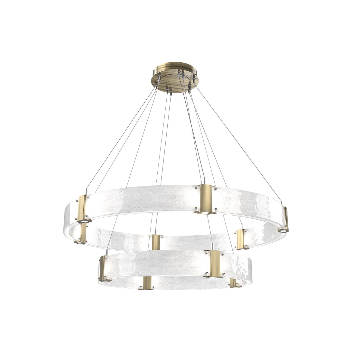 Parallel Two-Tier Ring LED Chandelier in Heritage Brass/Clear Granite Blown Glass (48-Inch).