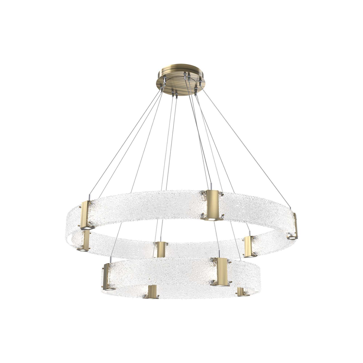 Parallel Two-Tier Ring LED Chandelier in Heritage Brass/Crystal Rimelight Blown Glass (48-Inch).