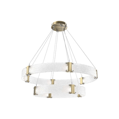 Parallel Two-Tier Ring LED Chandelier in Heritage Brass/Crystal Rimelight Blown Glass (48-Inch).