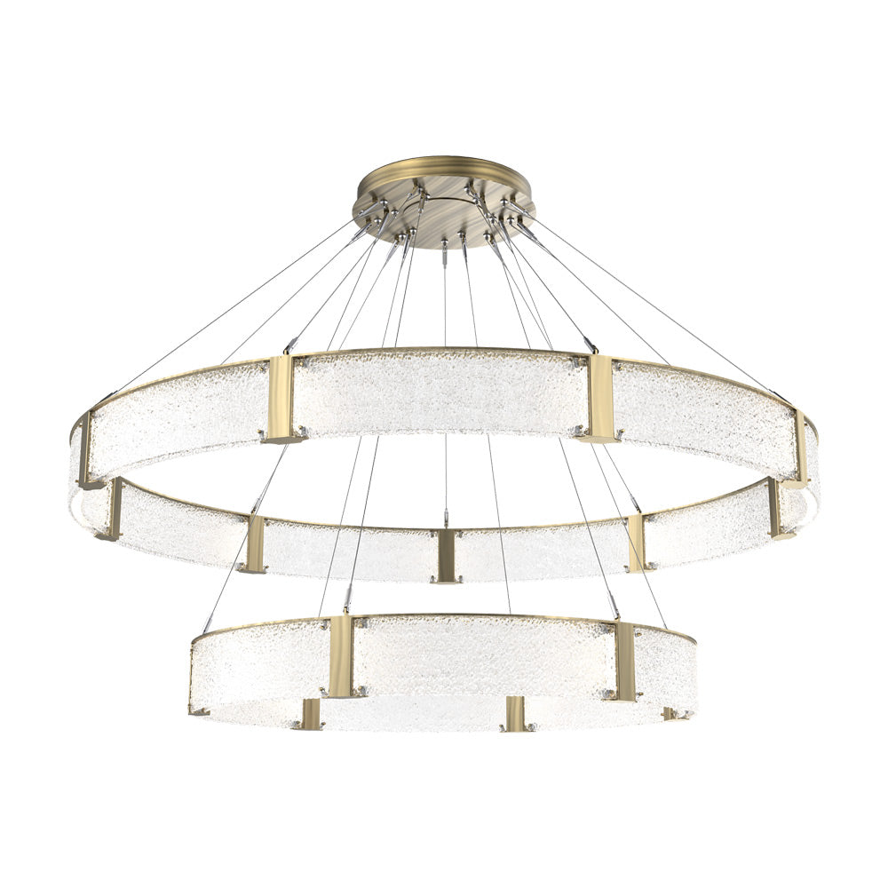 Parallel Two-Tier Ring LED Chandelier in Heritage Brass/Crystal Rimelight Blown Glass (72-Inch).