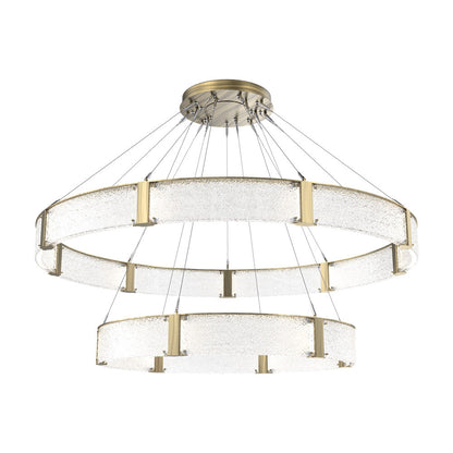 Parallel Two-Tier Ring LED Chandelier in Heritage Brass/Crystal Rimelight Blown Glass (72-Inch).