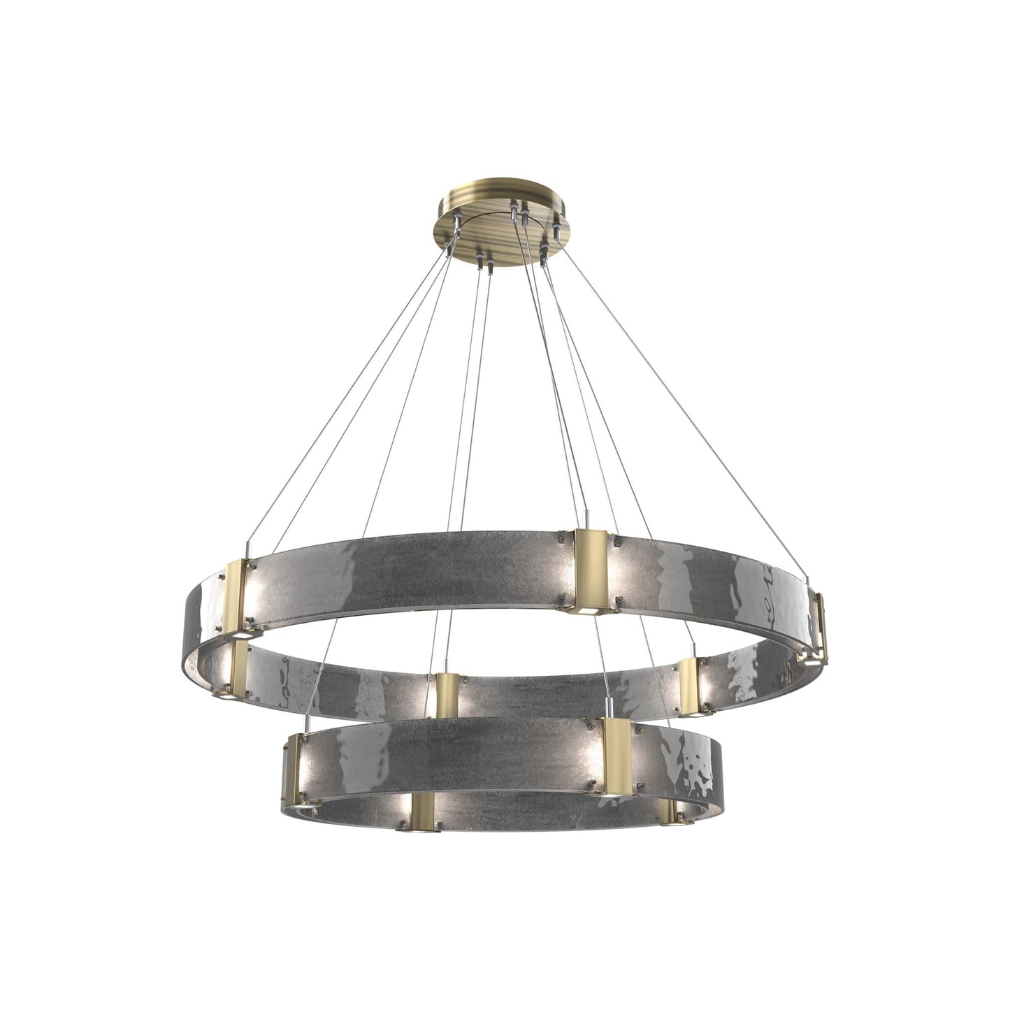 Parallel Two-Tier Ring LED Chandelier in Heritage Brass/Smoke Granite Blown Glass (48-Inch).