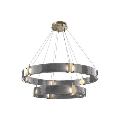 Parallel Two-Tier Ring LED Chandelier in Heritage Brass/Smoke Granite Blown Glass (48-Inch).