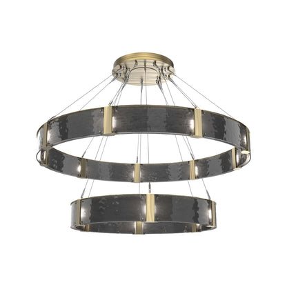 Parallel Two-Tier Ring LED Chandelier in Heritage Brass/Smoke Granite Blown Glass (60-Inch).