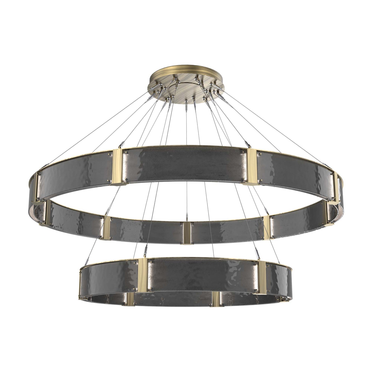 Parallel Two-Tier Ring LED Chandelier in Heritage Brass/Smoke Granite Blown Glass (72-Inch).