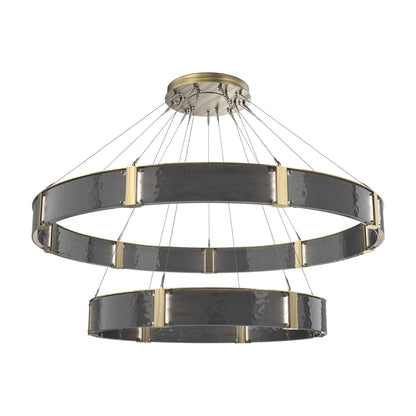 Parallel Two-Tier Ring LED Chandelier in Heritage Brass/Smoke Granite Blown Glass (72-Inch).