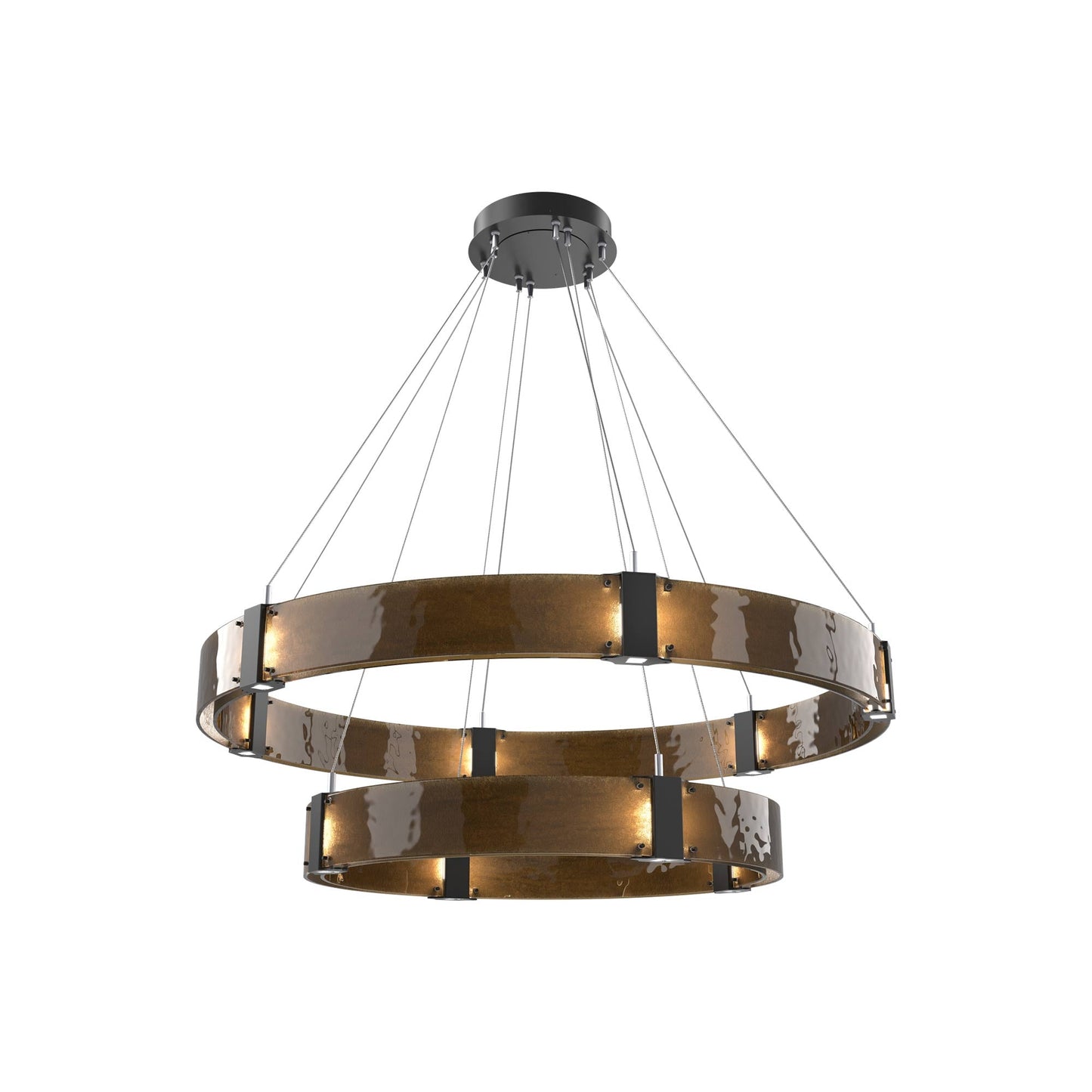 Parallel Two-Tier Ring LED Chandelier in Matte Black/Bronze Granite Blown Glass (48-Inch).