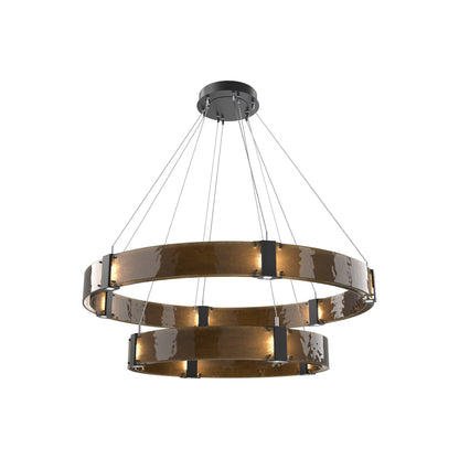 Parallel Two-Tier Ring LED Chandelier in Matte Black/Bronze Granite Blown Glass (48-Inch).
