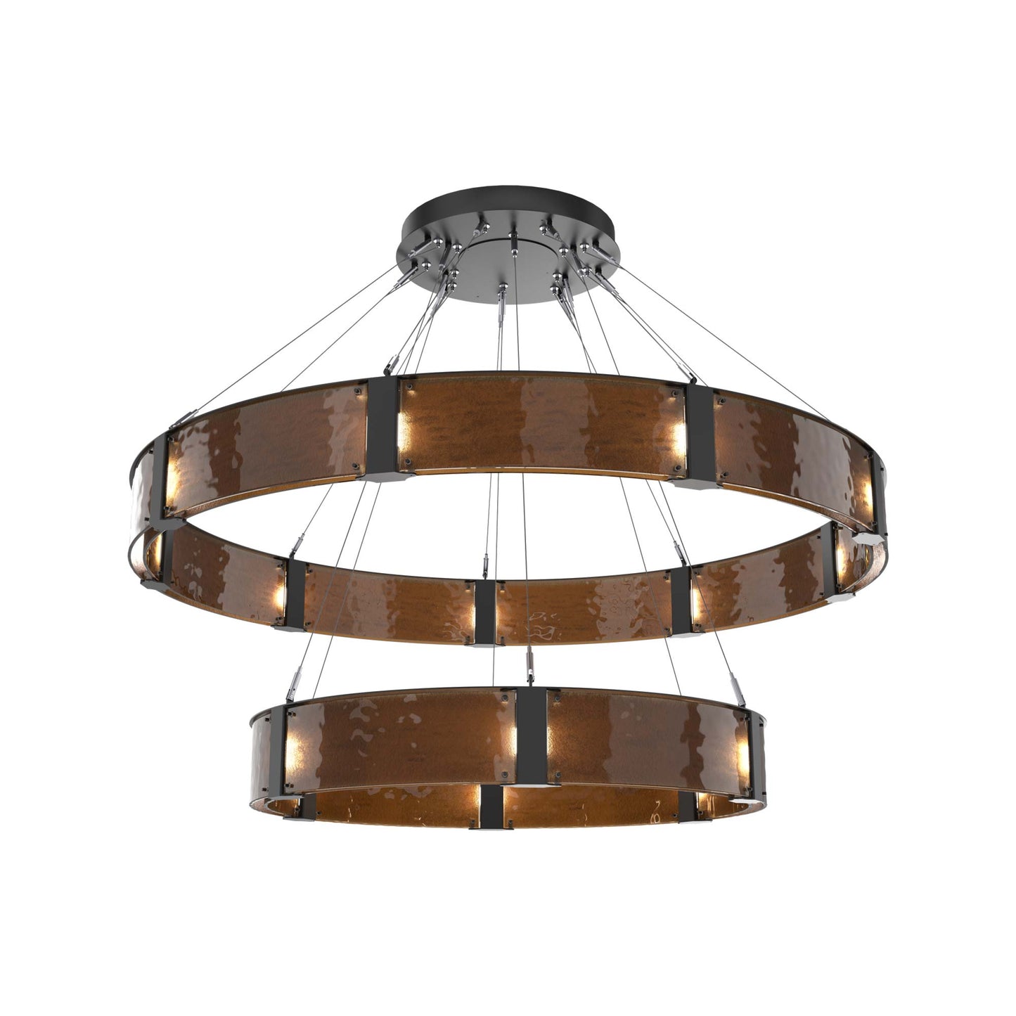 Parallel Two-Tier Ring LED Chandelier in Matte Black/Bronze Granite Blown Glass (60-Inch).