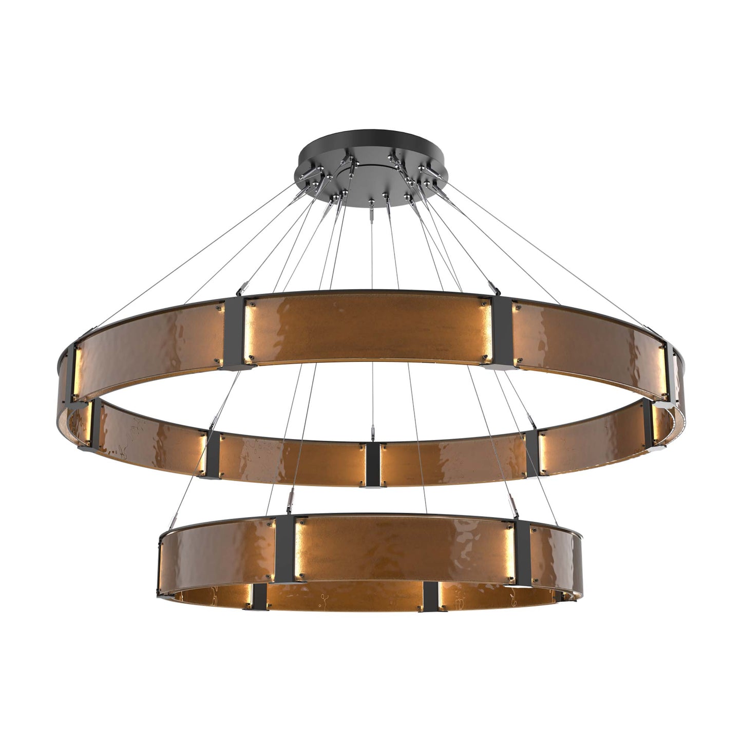 Parallel Two-Tier Ring LED Chandelier in Matte Black/Bronze Granite Blown Glass (72-Inch).