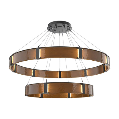 Parallel Two-Tier Ring LED Chandelier in Matte Black/Bronze Granite Blown Glass (72-Inch).