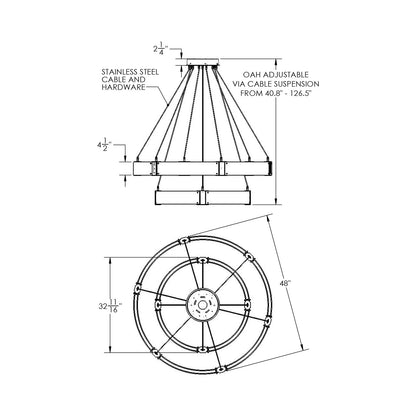 Parallel Two-Tier Ring LED Chandelier - line drawing.