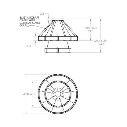 Parallel Two-Tier Ring LED Chandelier - line drawing.