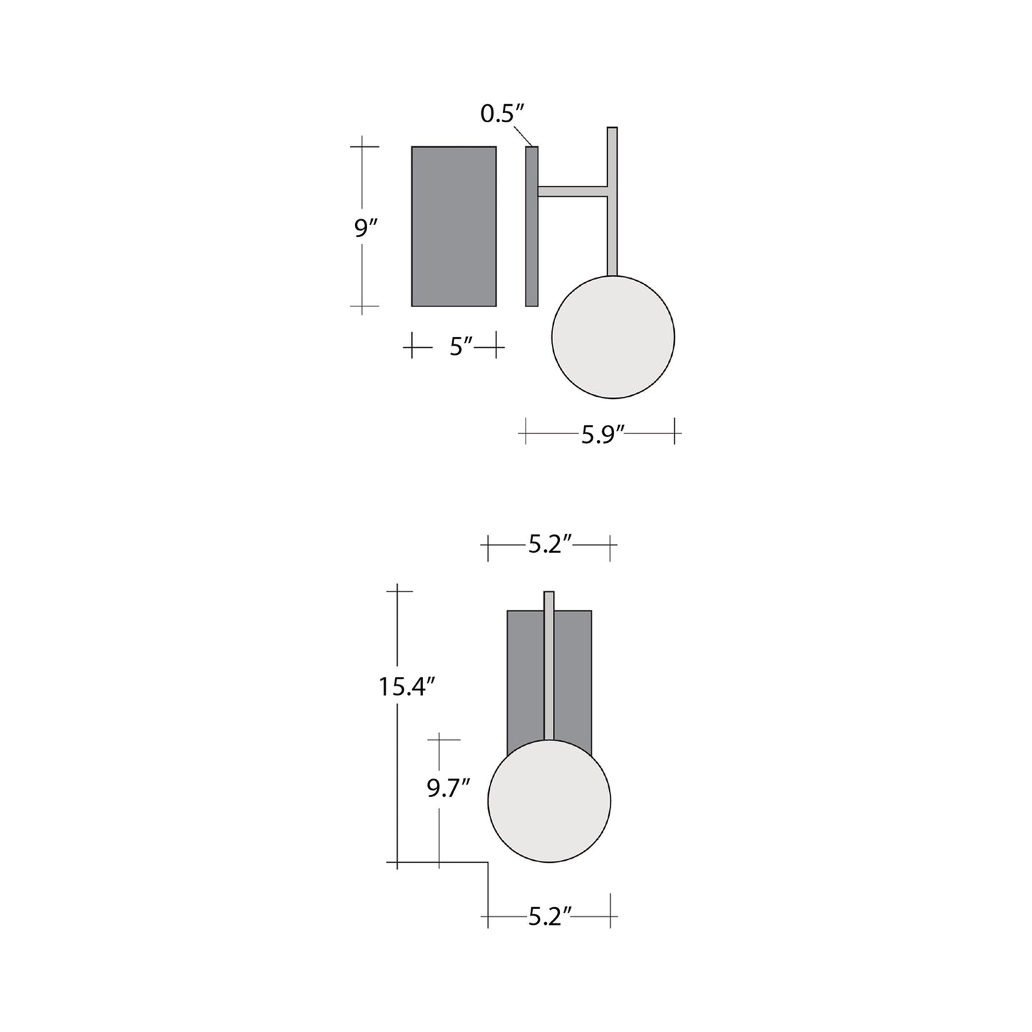 Pebble LED Wall Light - line drawing.