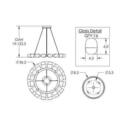 Pebble Ring LED Chandelier - line drawing.