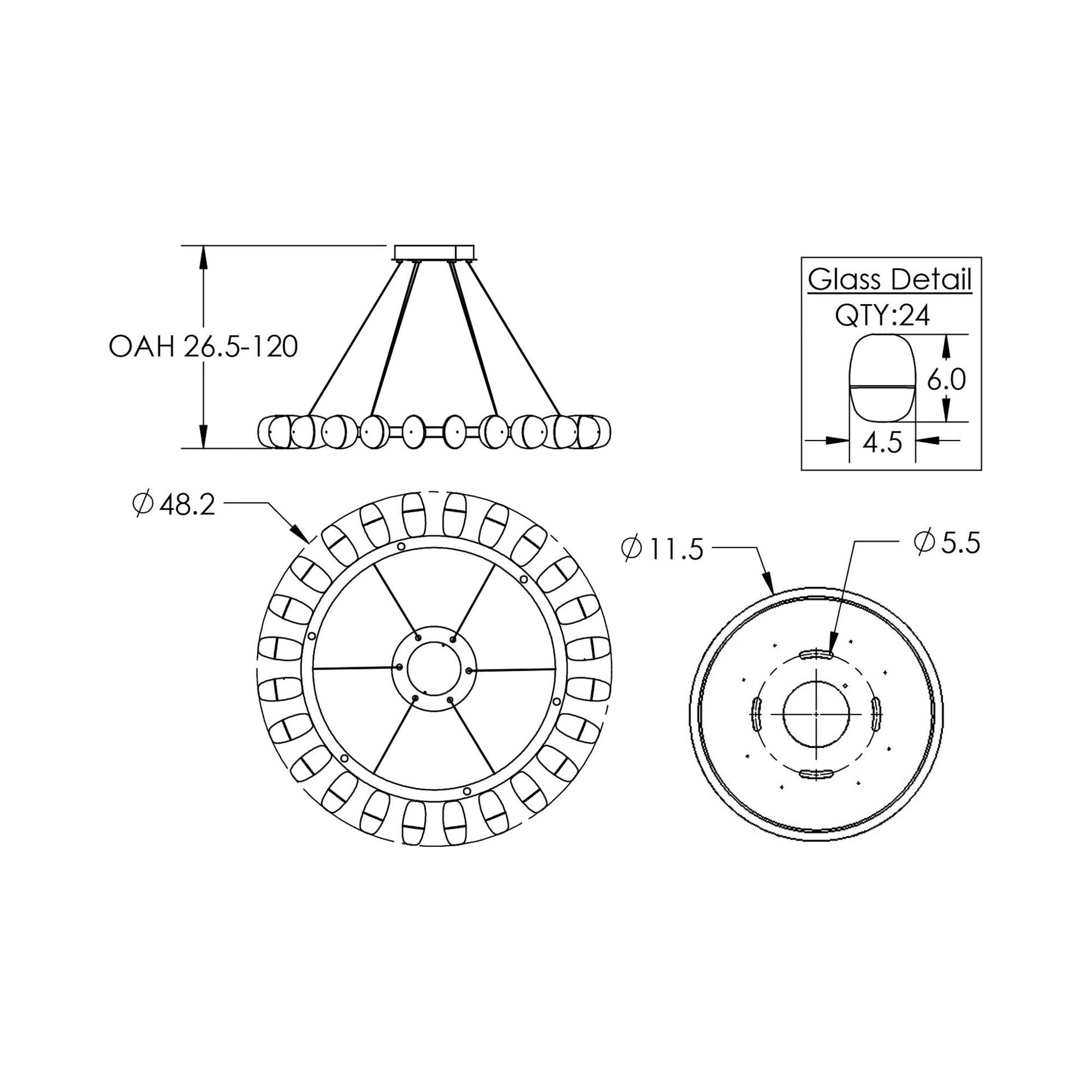 Pebble Ring LED Chandelier - line drawing.