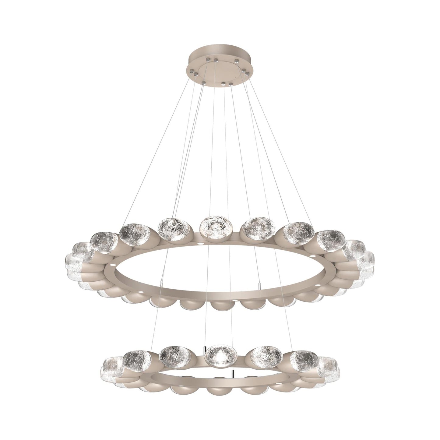 Pebble Two-Tier Ring LED Chandelier in Beige Silver.