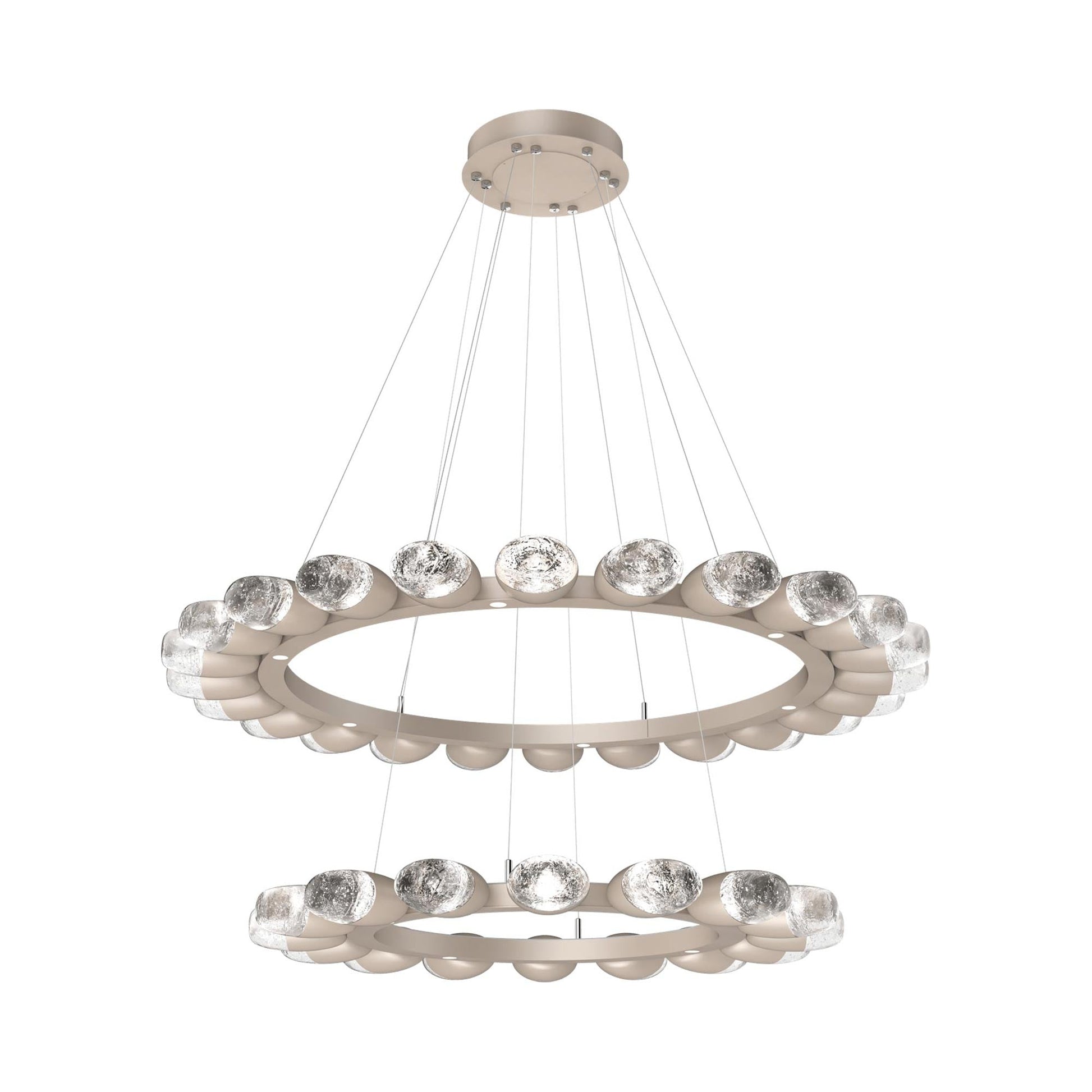 Pebble Two-Tier Ring LED Chandelier in Beige Silver.