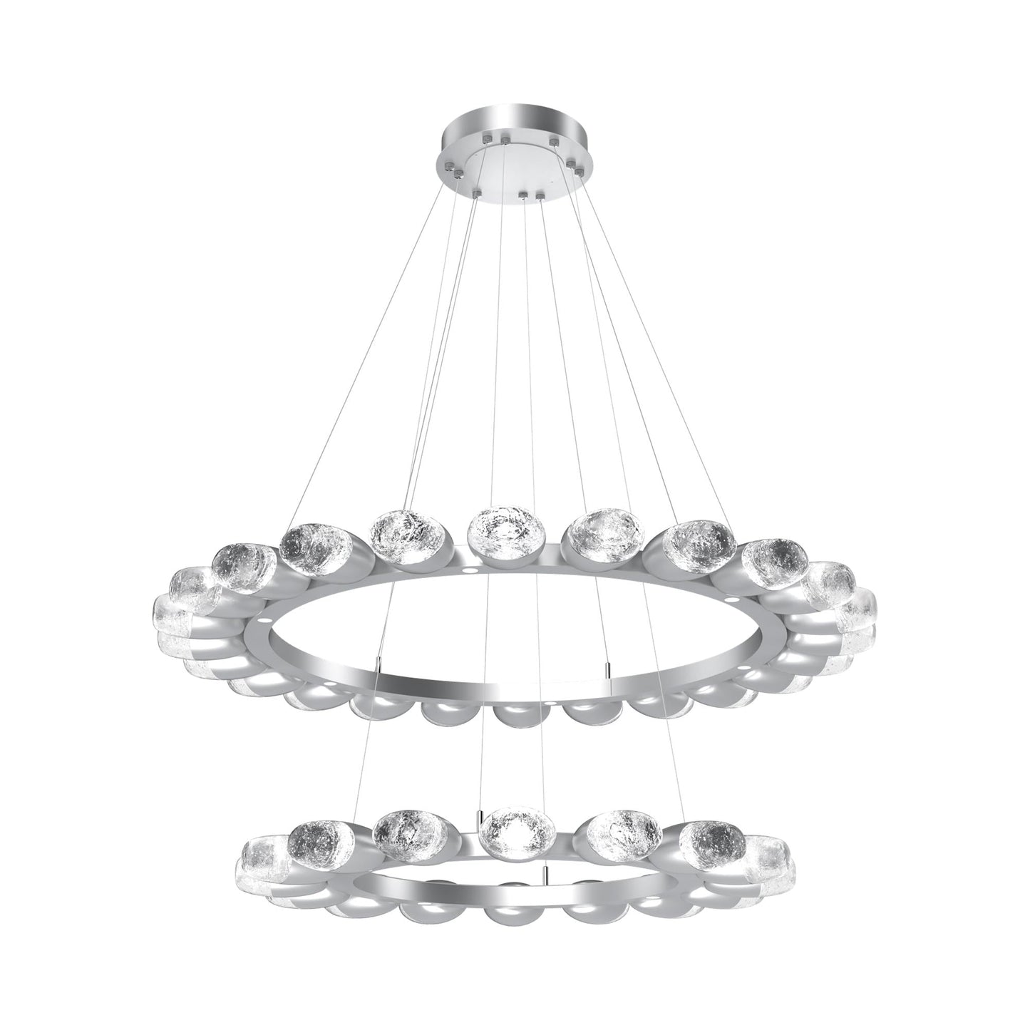 Pebble Two-Tier Ring LED Chandelier in Classic Silver.