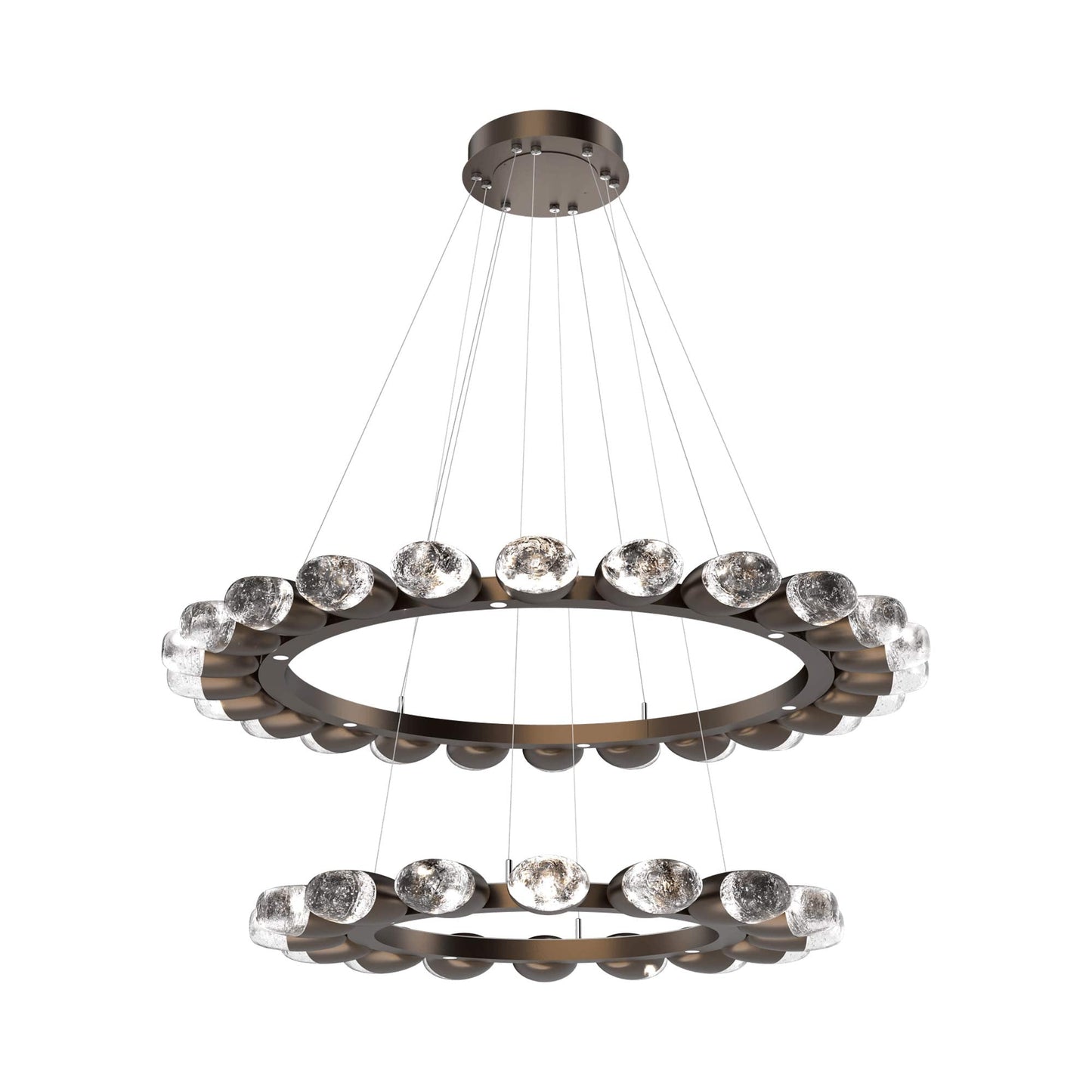 Pebble Two-Tier Ring LED Chandelier in Flat Bronze.
