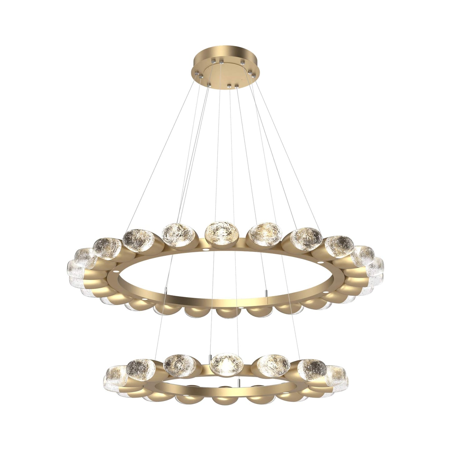 Pebble Two-Tier Ring LED Chandelier in Gilded Brass.
