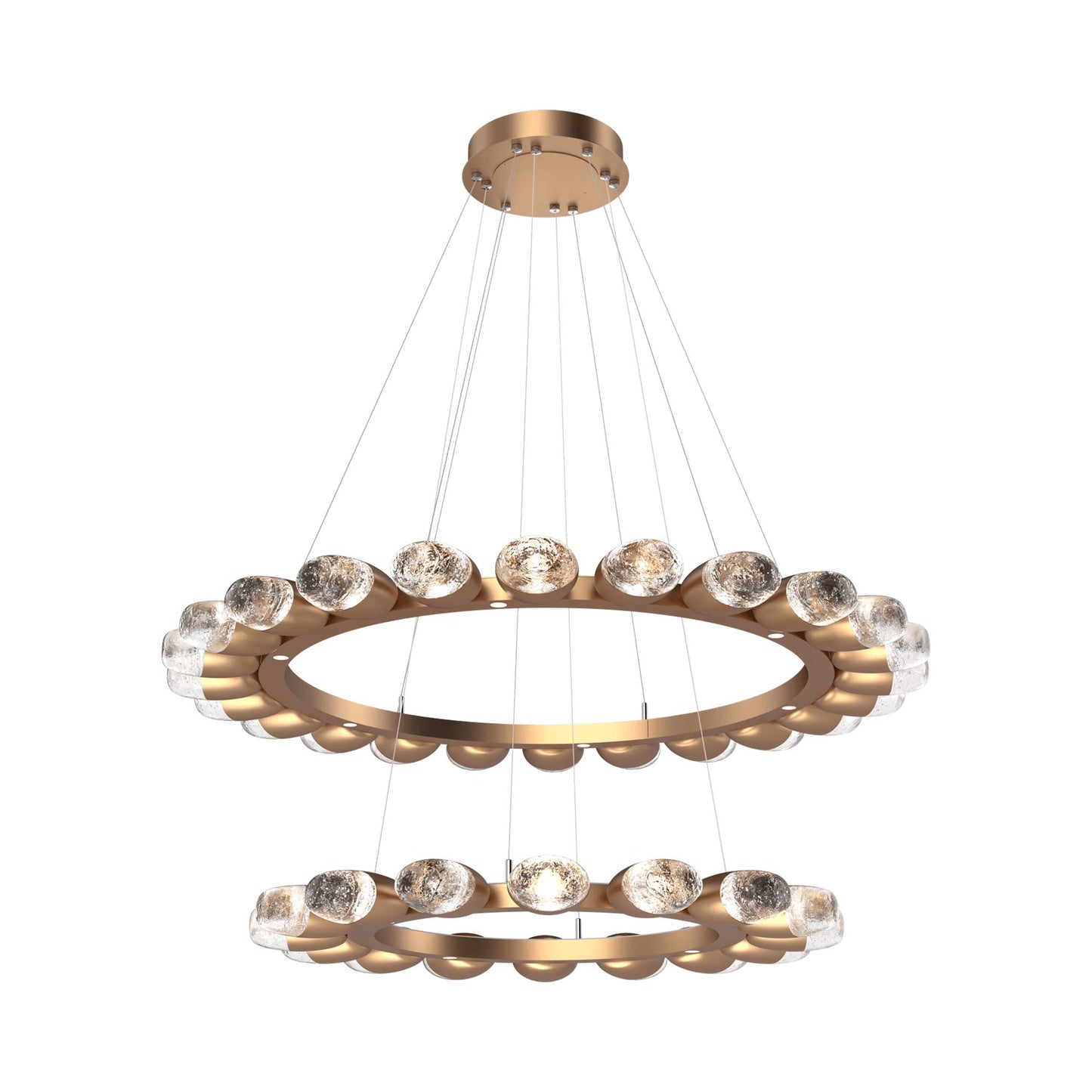 Pebble Two-Tier Ring LED Chandelier in Novel Brass.