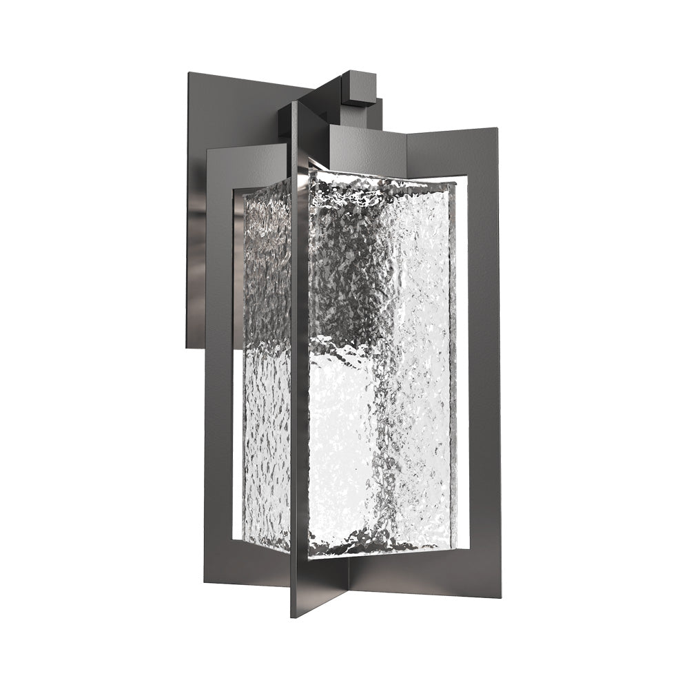 Quad Outdoor LED Wall Light in Argento Grey/Clear Hammered.