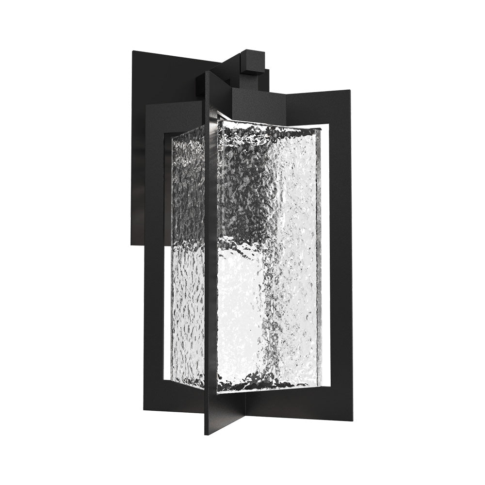 Quad Outdoor LED Wall Light in Textured Black/Clear Hammered.