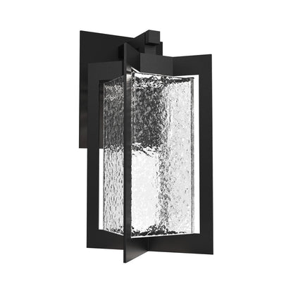 Quad Outdoor LED Wall Light in Textured Black/Clear Hammered.
