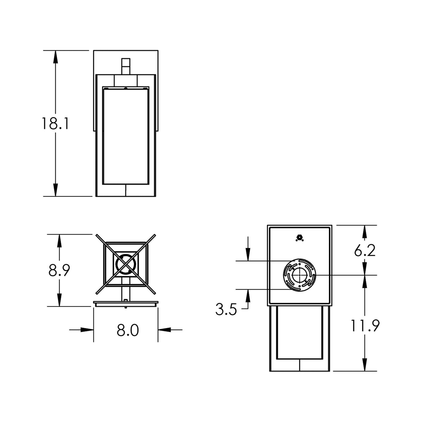 Quad Outdoor LED Wall Light - line drawing.