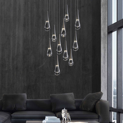 Raindrop LED Multi Light Pendant Light in living room.