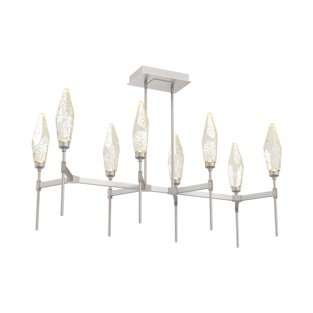 Rock Crystal Belvedere Linear LED Chandelier in Beige Silver/Amber Blown Glass (47.4-Inch).